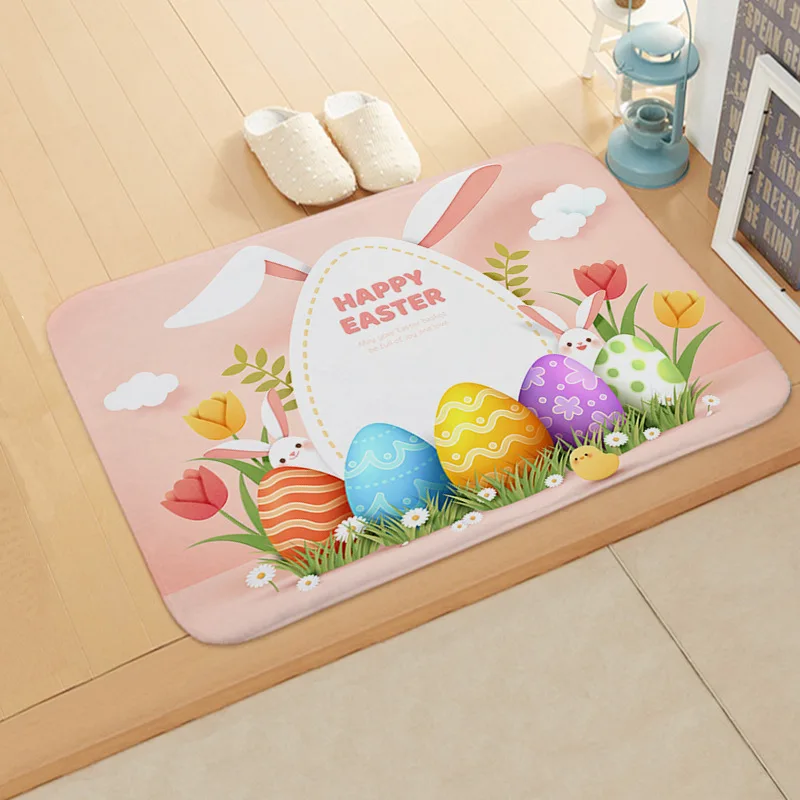 Easter Bunny Doormat Welcome Home Easter Rabbit Anti-Slip Door Mat Carpet Decor Doormat Flannel Kitchen Living Room Floor Mat