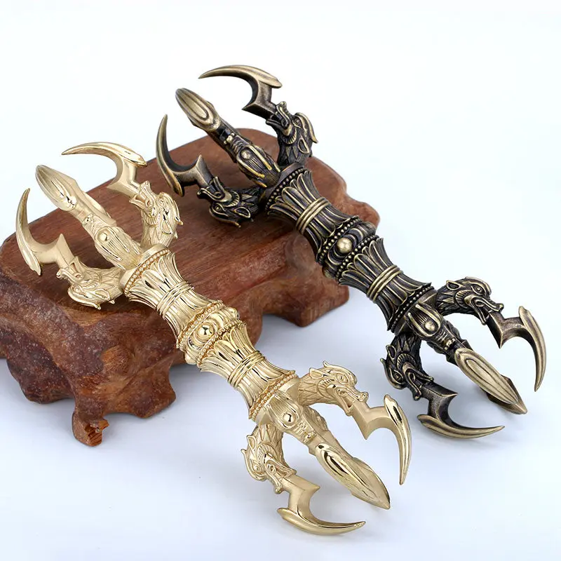 Brass Five Prong Vajra Hand Polished Buddhist Dorje Ritual Object for Altar Display Collectors, Devotional Home Decor Accent