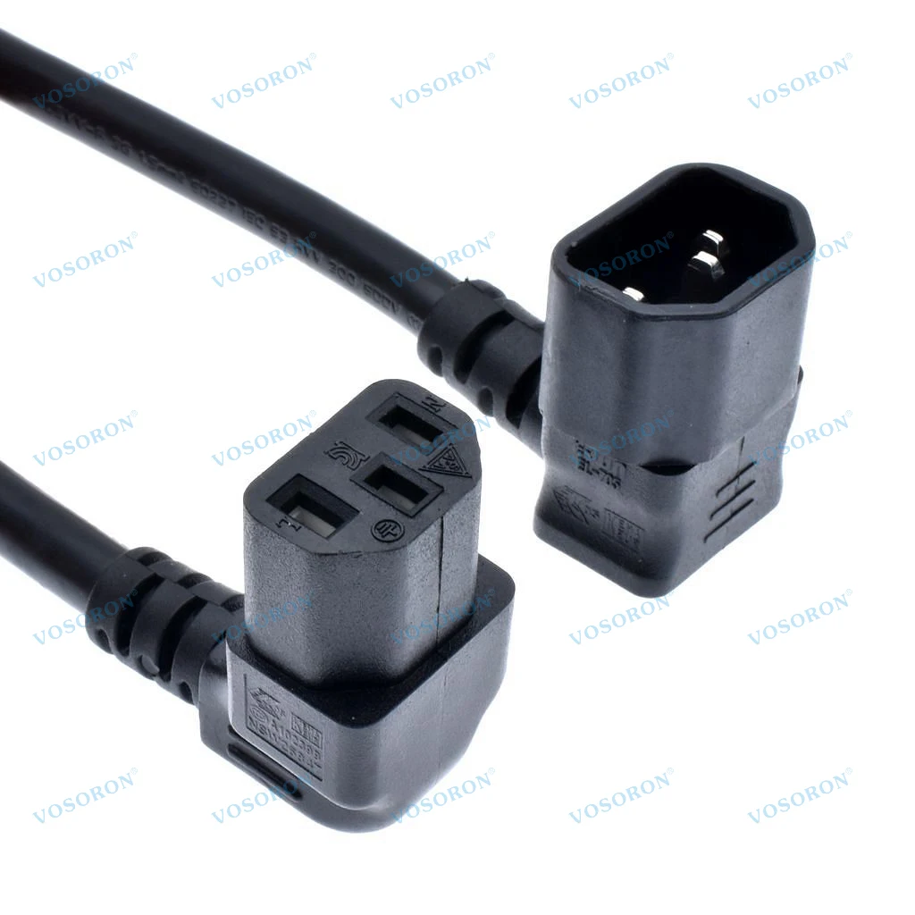 IEC 320 C14 to C13 Cord, male to female Dual Down 90 Degree Angle Power Extension Cable 10A 250V