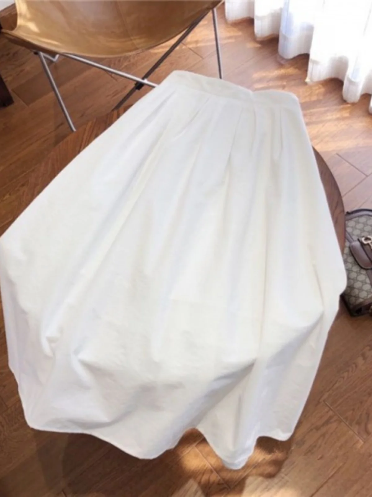 

White A-Line Midi Skirt Women's High Waist Slimming Pleated Summer Faion Cover Hip Umbrella Skirt Versatile Color