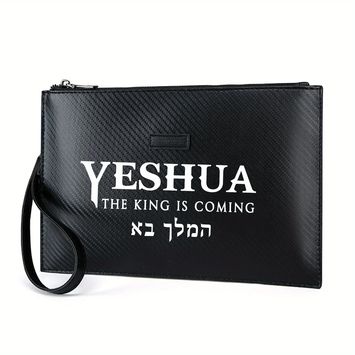 

Yeshua King приходит ивритские слова, черный фон, элегантная мужская сумка из искусственной кожи с принтом, модная и практичная для повседневной носки