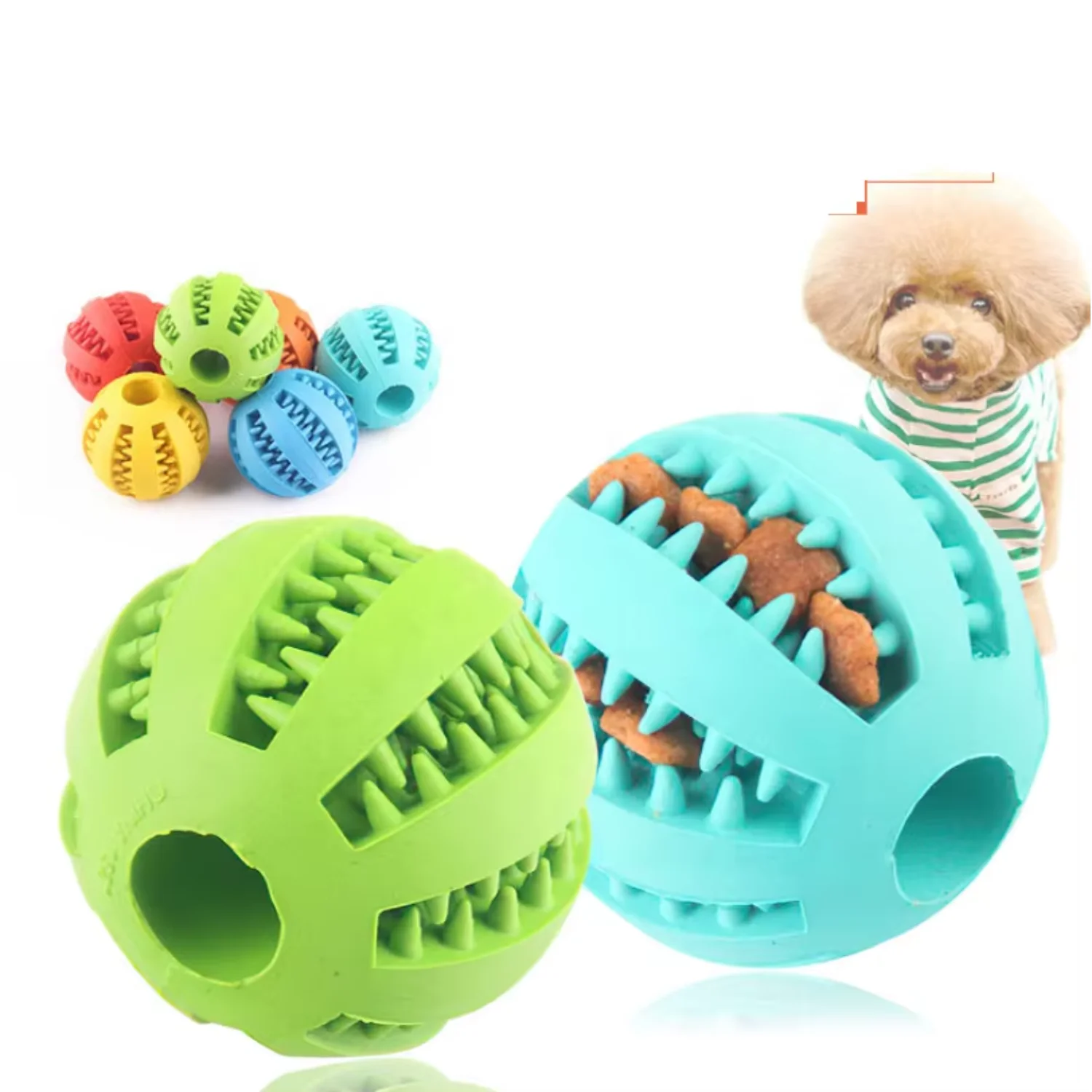 

Rubber Dog Treat Ball Food Dispensing Toy for Teething Durable Interactive Rolling Ball Bollocks dog toys luxury