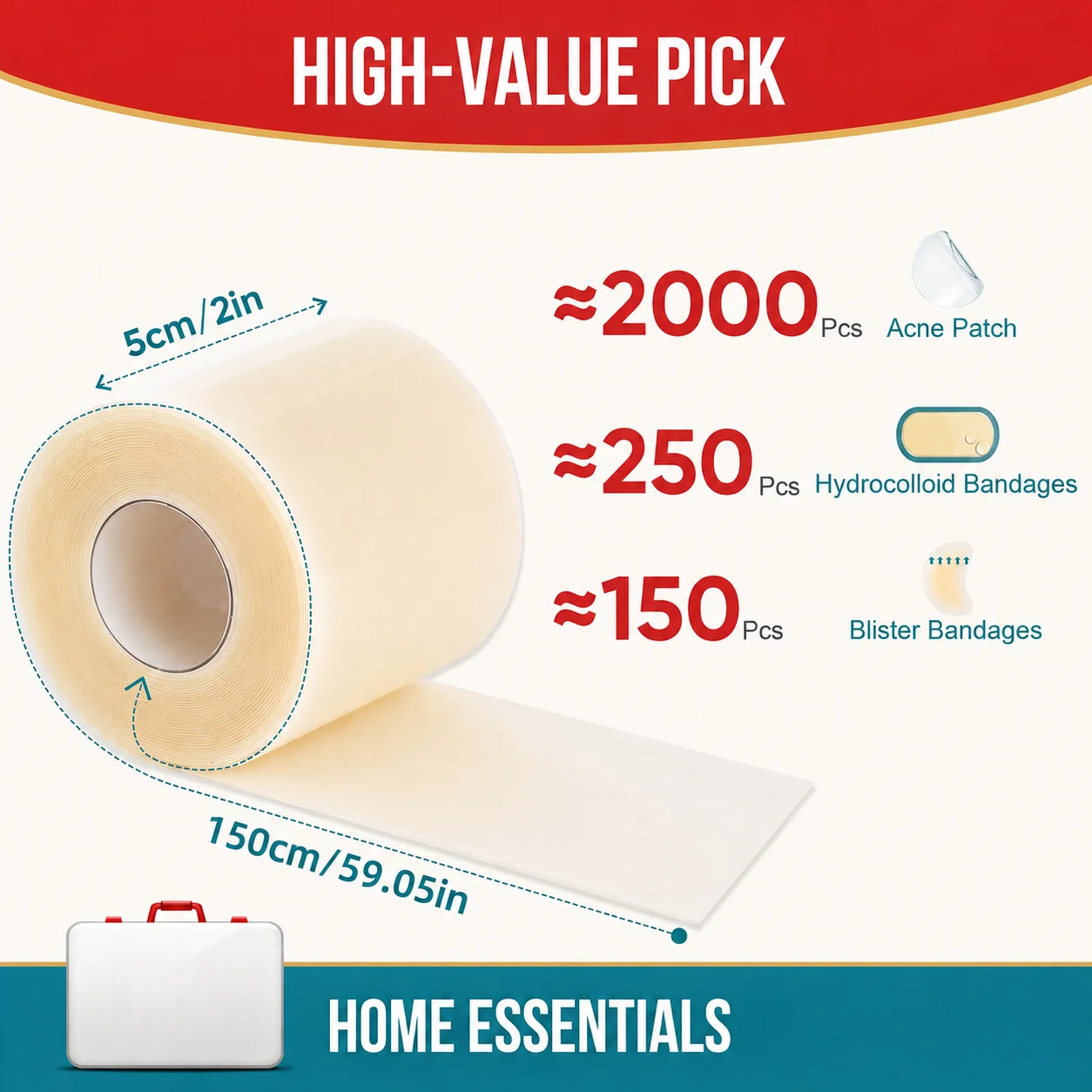 1 volume Pimple Patch Artificial Skin Wound Dressing Freely Cuttable Skin-Friendly Adhesive Keep Wound Clean 1 Roll Value Pack. image 4