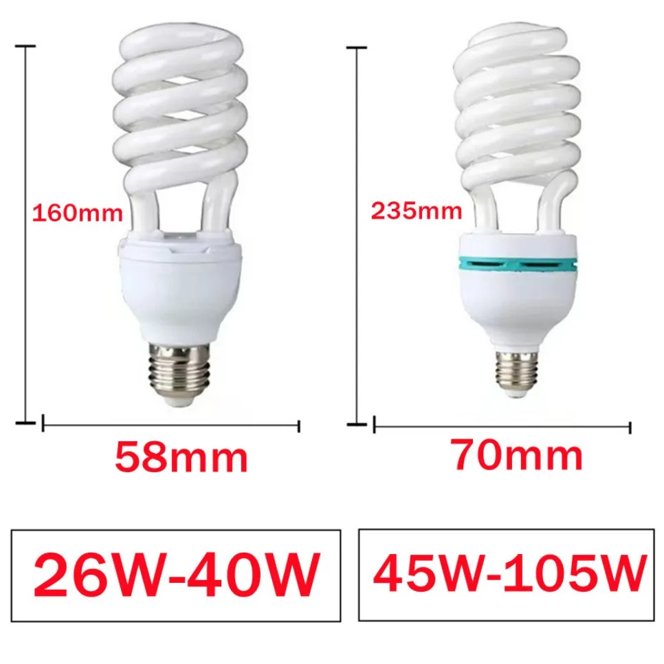 Spiral floresan ampul 5W/45W 2700K günışığı E27 soket enerji tasarrufu stüdyo fotoğrafçılığı için Video aydınlatma AC 220V