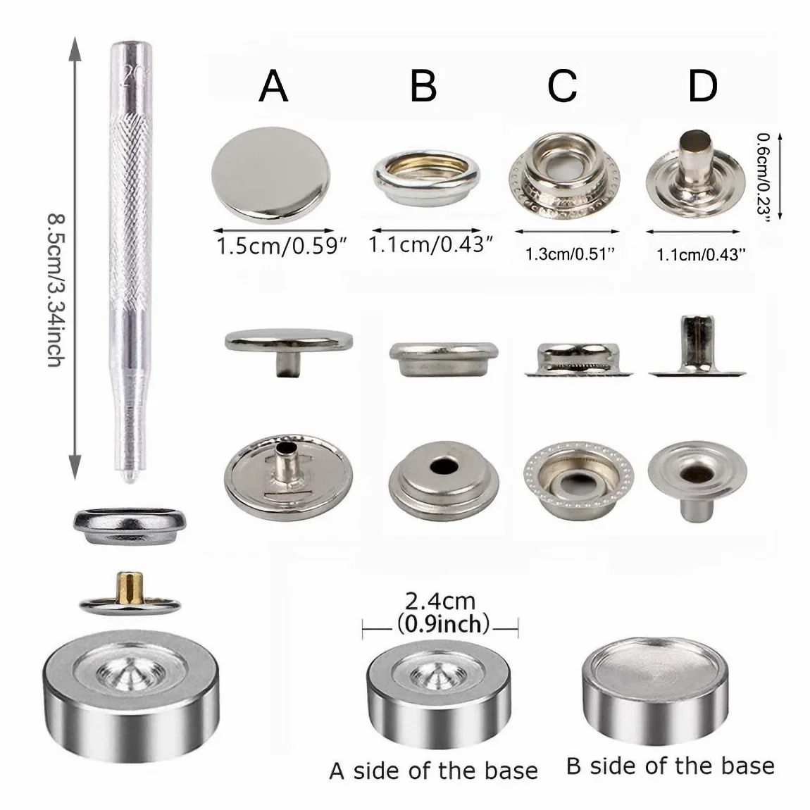 100pcs Stainless Steel Canvas Snap Fastener Kit With Tools Snap Fastener, Used For Boat Cover, Sewing Leather, Tent