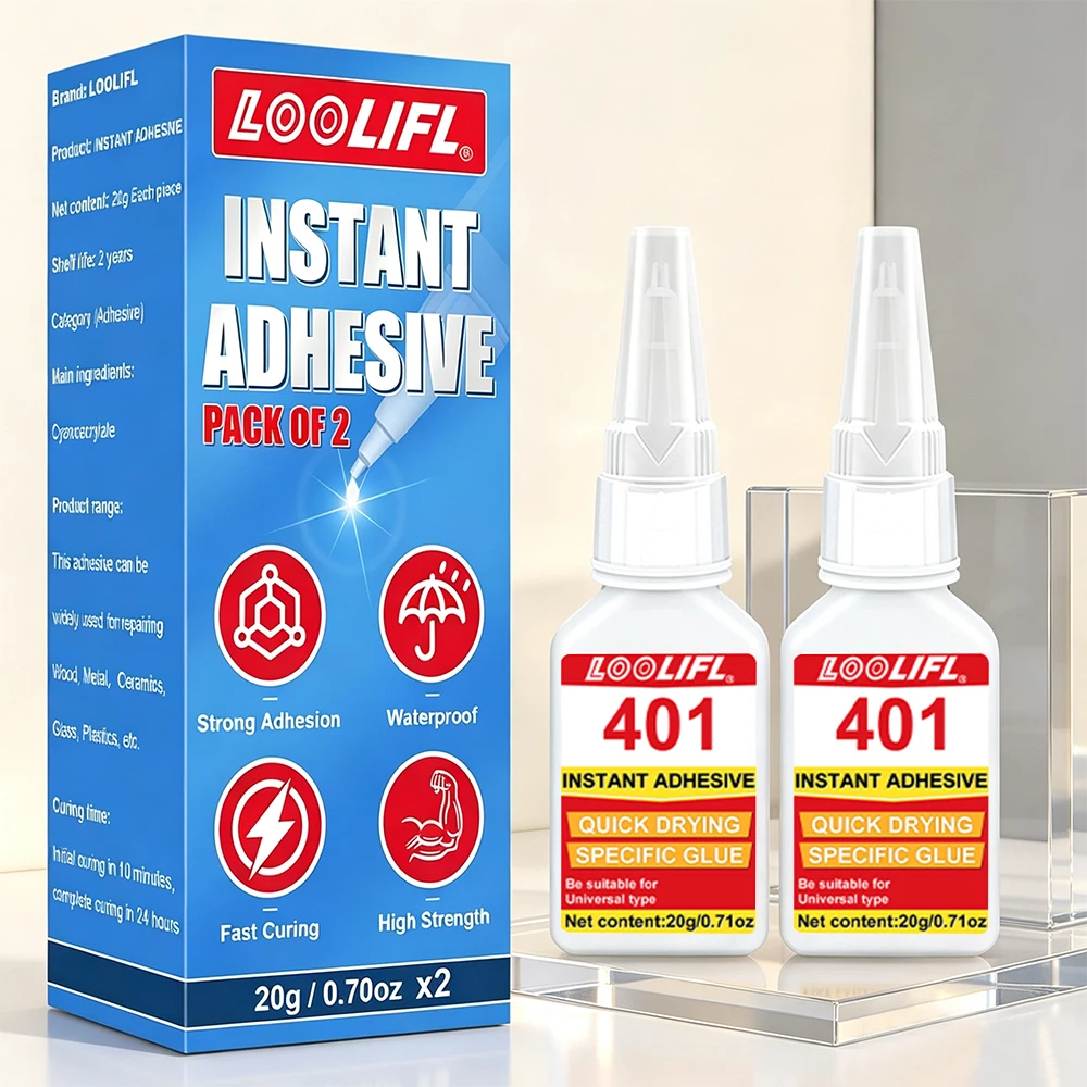 401 Super Instant Glue Fast Dry Strong Adhesive Multi Material Repair Glue for Plastic Metal Wood Ceramic Leather DIY Craft