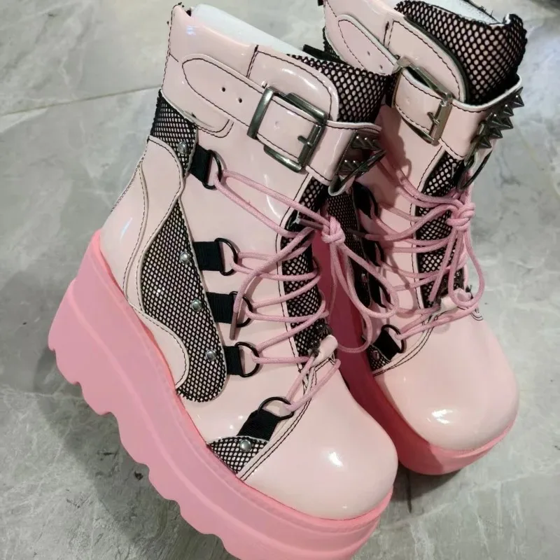 

New Punk Style Women Boots Fashion Thick Sole Ankle Boots Exquisite Wedge Heel Casual Boots for Woman Designer Shoes Botas Mujer
