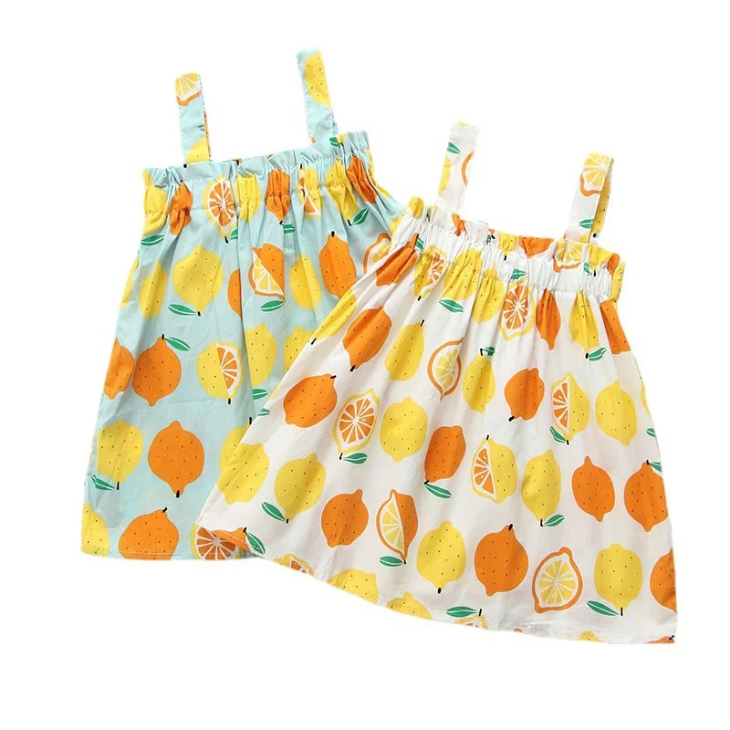 Lemon Print Children Dresses Summer Toddler Baby Girl Dress Cotton Sleeveless Newborn Princess Party Dress Casual Baby Clothes