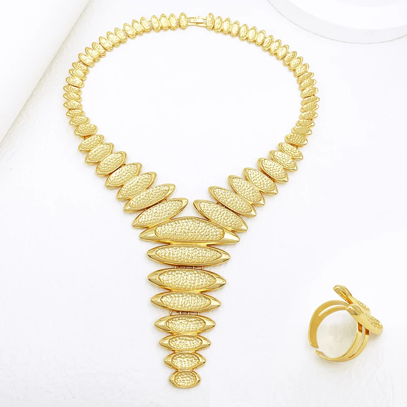 Italian Two Tone Luxury Dubai Necklace Earring Bangle Ring Set For Wedding  Jewellery Gift Daily Wear  Party Jewelry Set