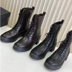 Maxdutti 2024 New Arrivals British Fashion Boots Shoes Genuine Boots Women Shoes Leather Strap Cowhide Motorcycle Retro Zipper