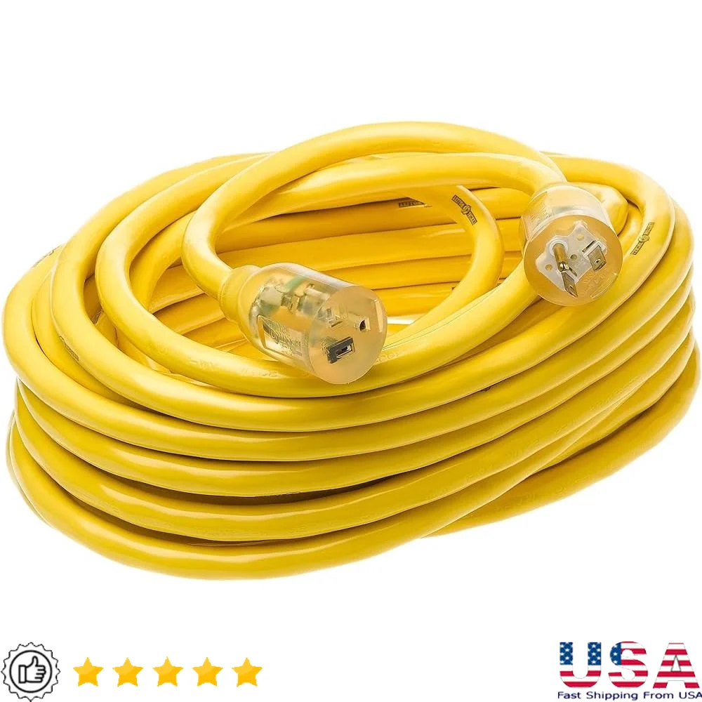 

Heavy Duty Extension Cord 50ft 10 Gauge Weather Resistant Lighted End Generator Power Tools Oil Grease Resistant Flexible Tangle