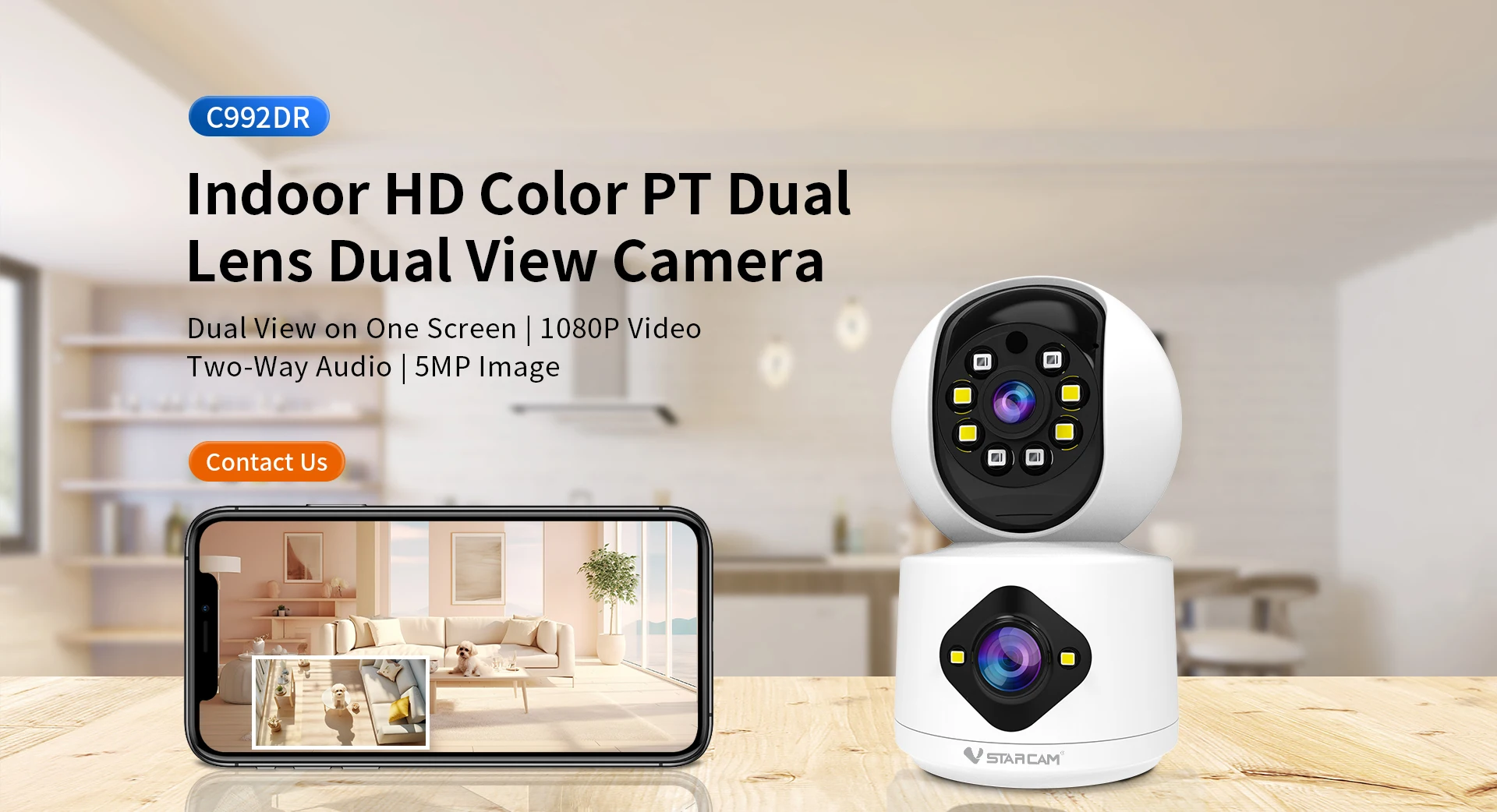 Vstarcam C992DR 4MP Dual Lens Wireless PTZ IP Dome Camera AI Humanoid Detection Home Security CCTV Intercom Baby Monitor