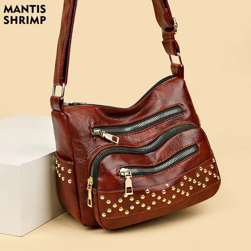 

High-quality Shoulder Crossbody Bag for Women Vintage Style Female Shoulder Pack Rivet Retro Messenger Purse Ladies Daily Bag