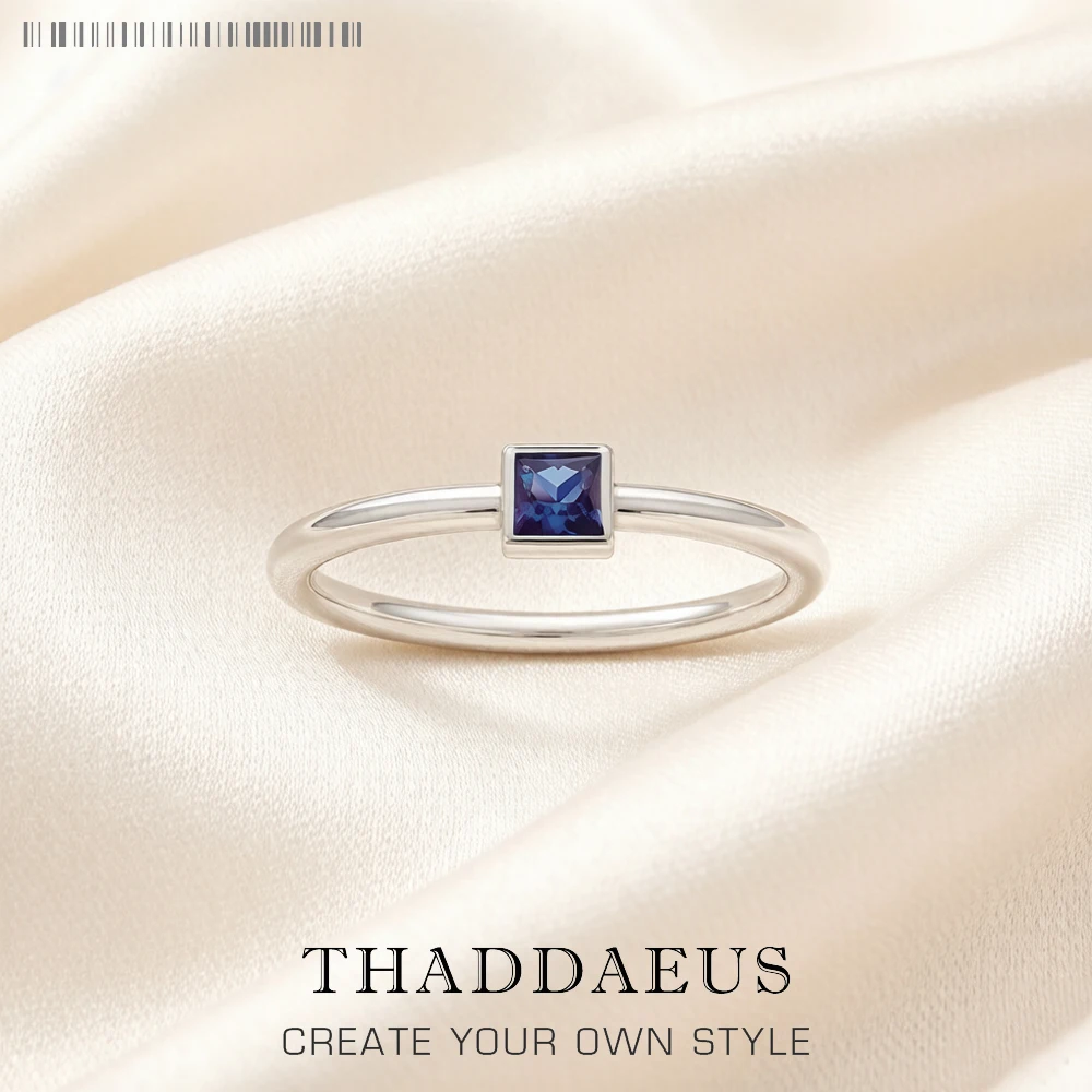 Blue Stone Square Timeless Ring Europe Style Fine Jewerly For Women Romantic Gift In 925 Sterling Silver