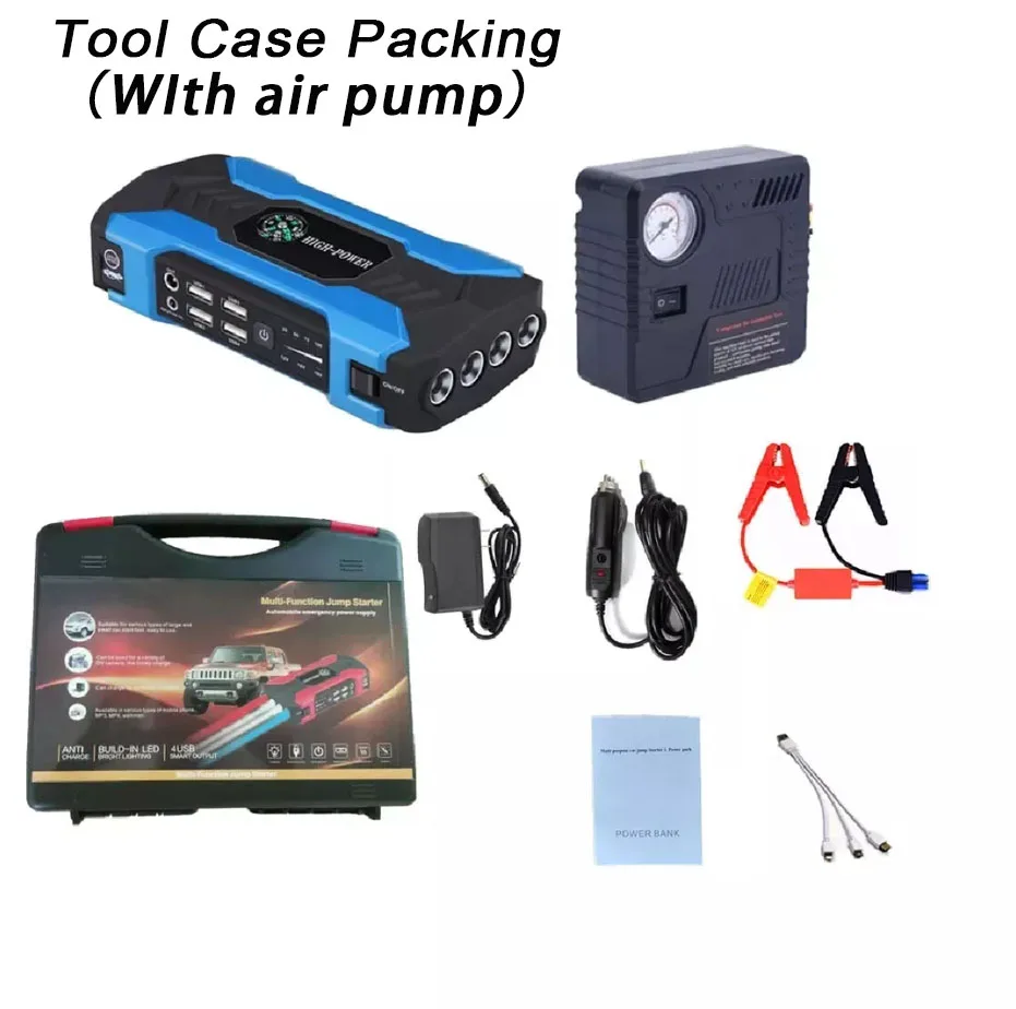 Car Battery Charger 99800mah Portable Power Bank Jump Starter Booster 12v Car Jump Starter With Air Compressor