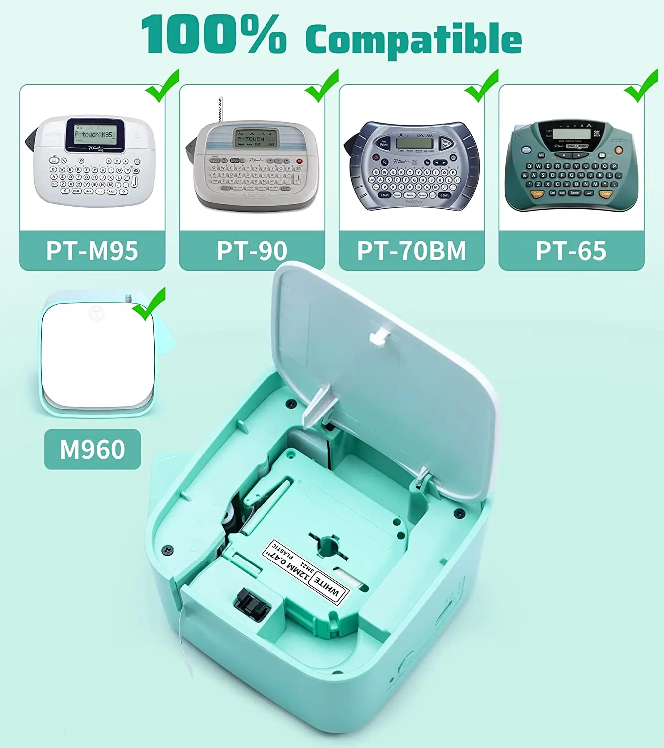 Vixic M960 Color Label Tapes Replacement for M960 Label Maker,Compatible for Brother Ptouch PT-M95 PT-90 Vixic M960 Label Makers