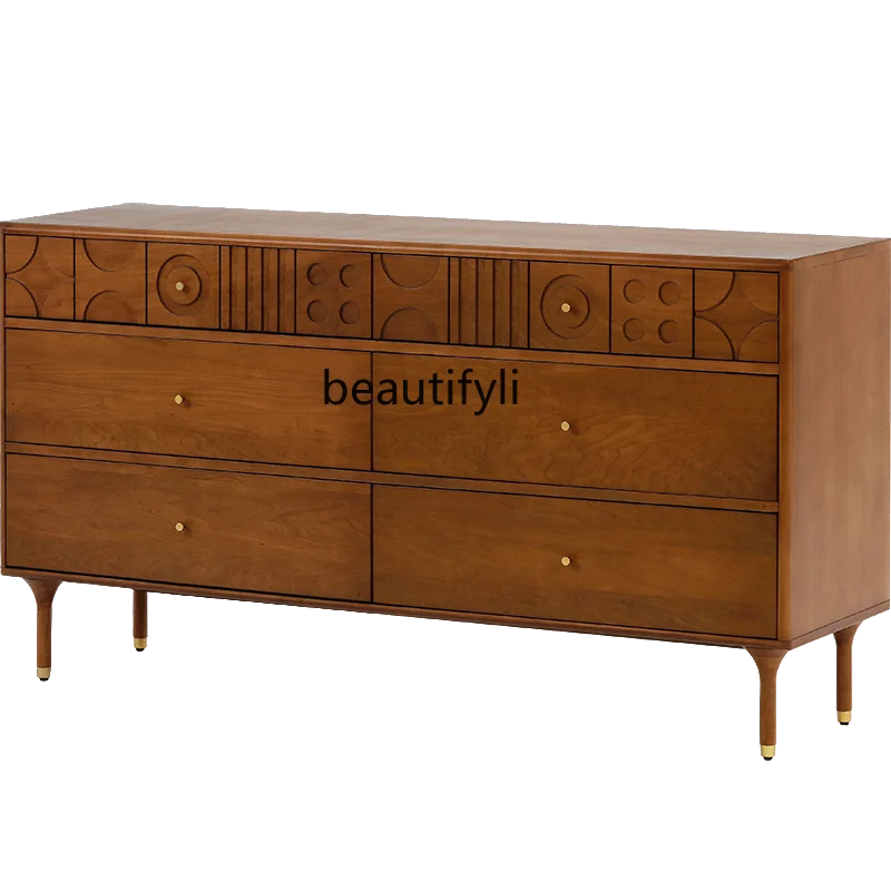 Modern Minimalist Nordic Retro Style Small Apartment Solid Wood Shopping 6 Commode Side Cabinet Living Room Furniture