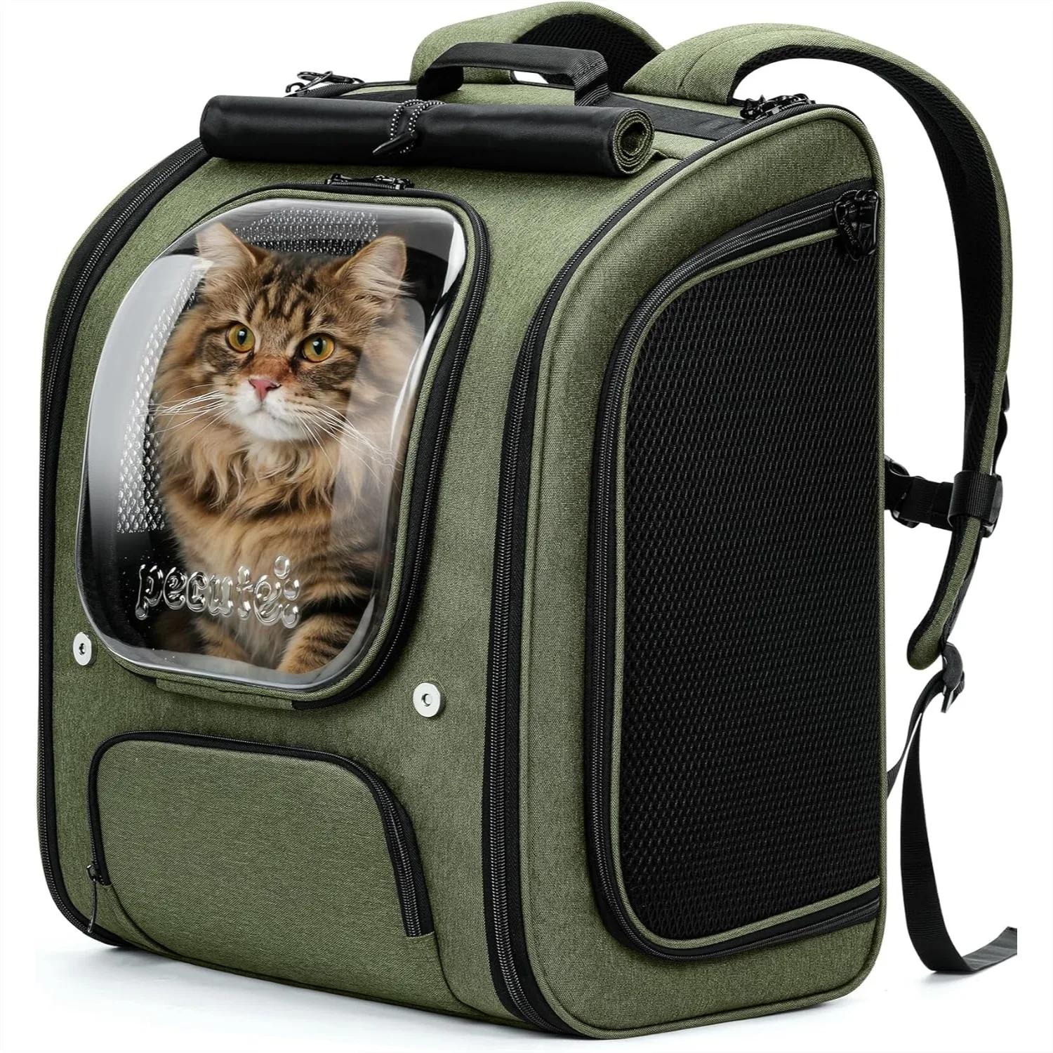 

Large Cat Backpack Carrier XL, Breathable Bubble Backpack with UV Shade, Safe Travel for Cats & Small Dogs, Green