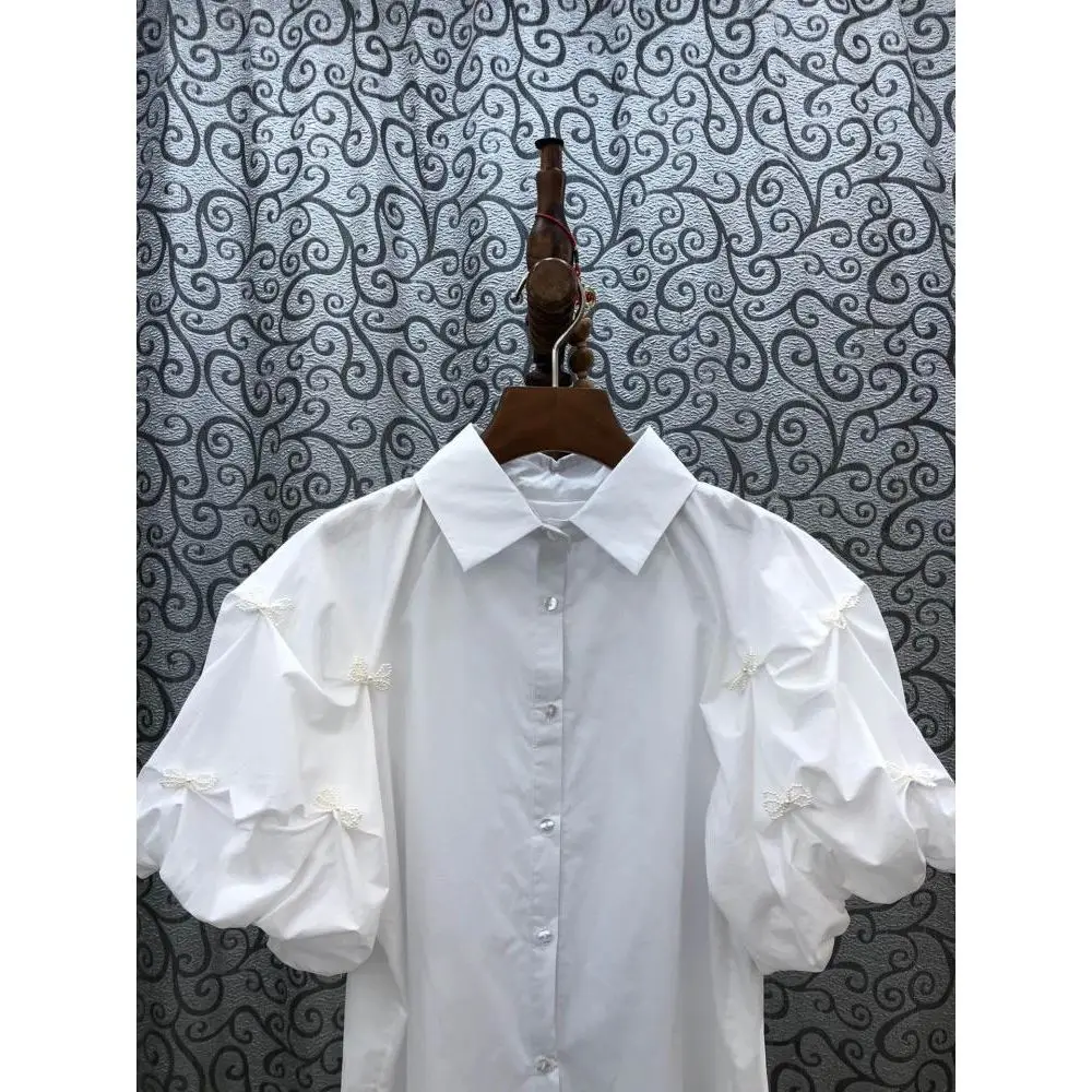 OCEANLOVE Puff Sleeve Women Shirts Solid Vintage Spring Summer Bows Sweet Blusas Feminina Korean Fashion Elegant Blouses