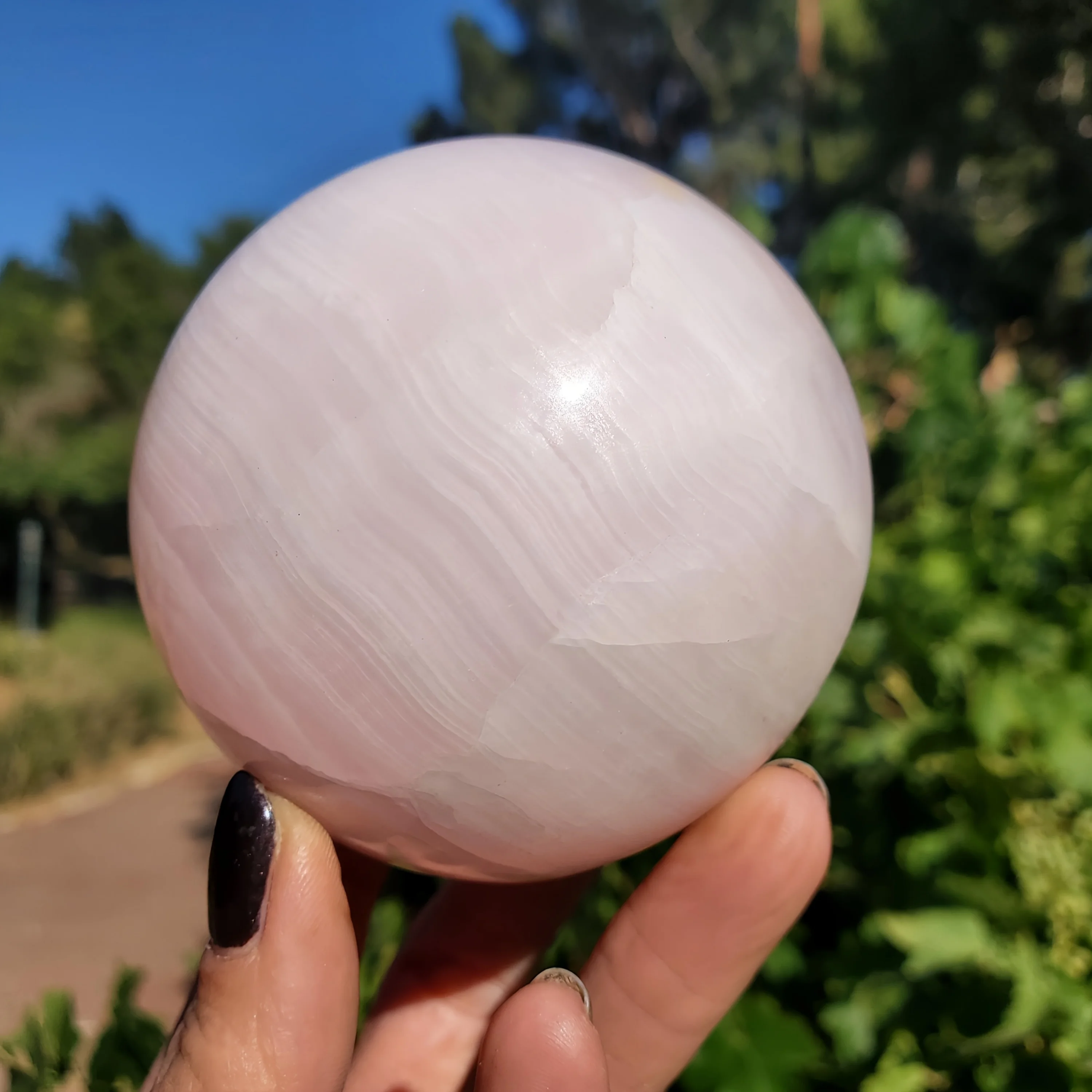 

1PC Pink Mangano Calcite Sphere - Polished Smooth Spherical Decorative Ball, Crystal Gift for Collectors & Spiritual Decor