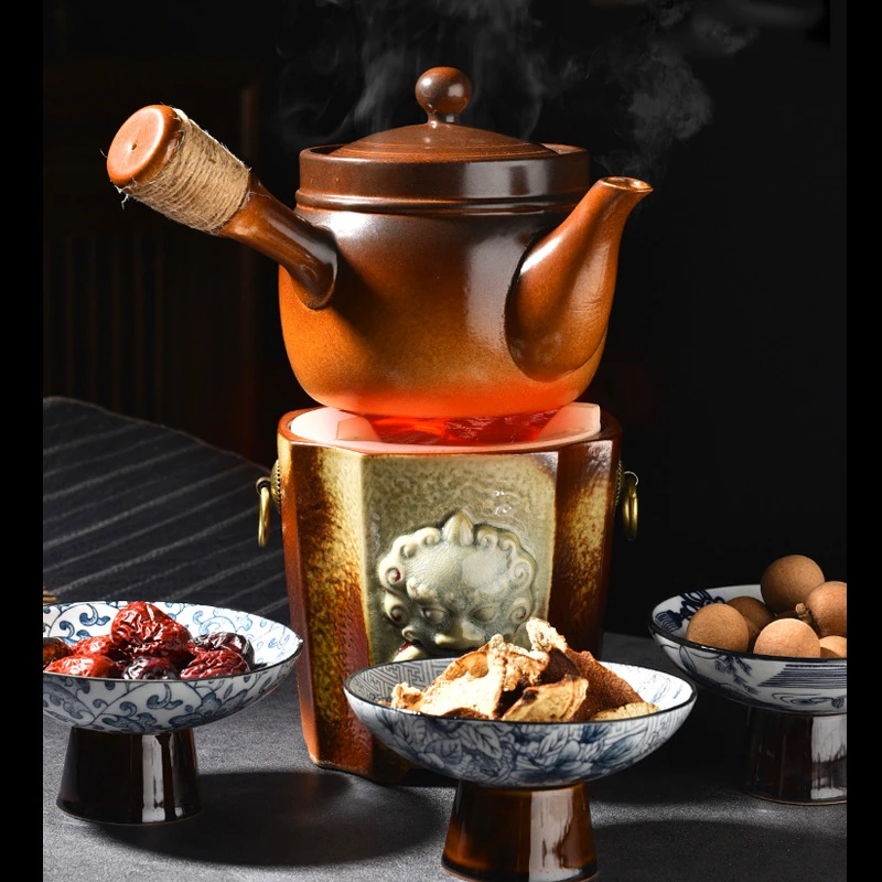 Kiln Transformation Retro Tea Warming Stove High Temperature Resistant Ceramic Teapot Set Side Handle Charcoal Stove Pot Teaware