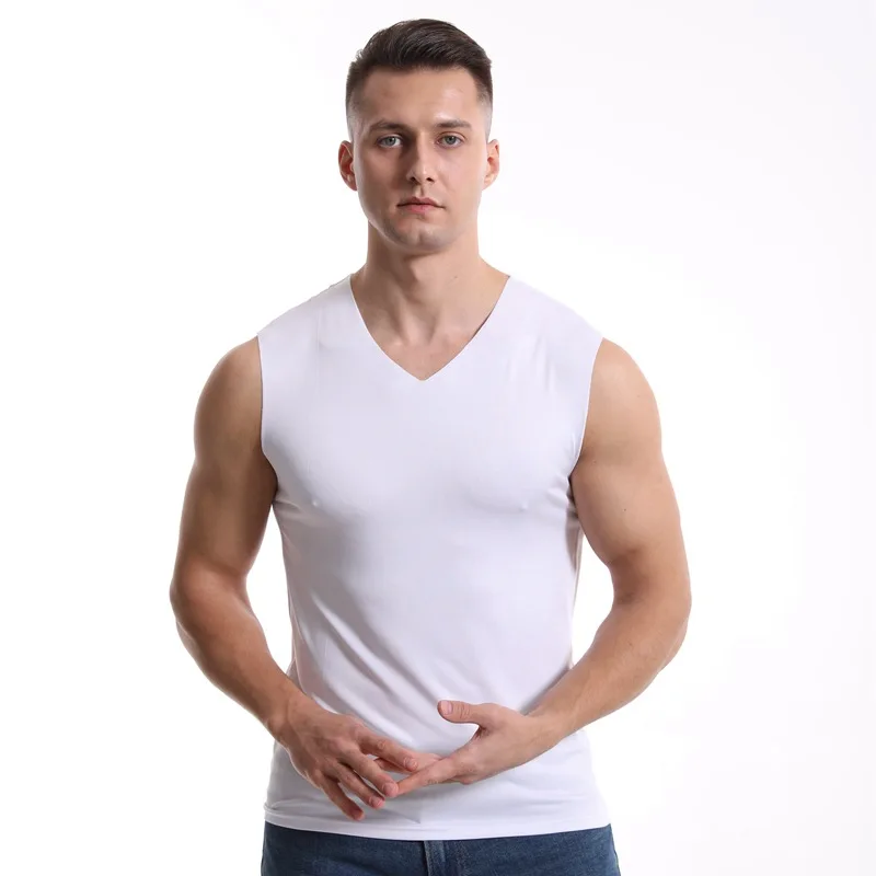 3PCS No Trace Ice Silk Men Vest Tank Tops Underwear Mens Undershirt Shirts Male Bodyshaper Fitness sleeveless Men's Running Vest