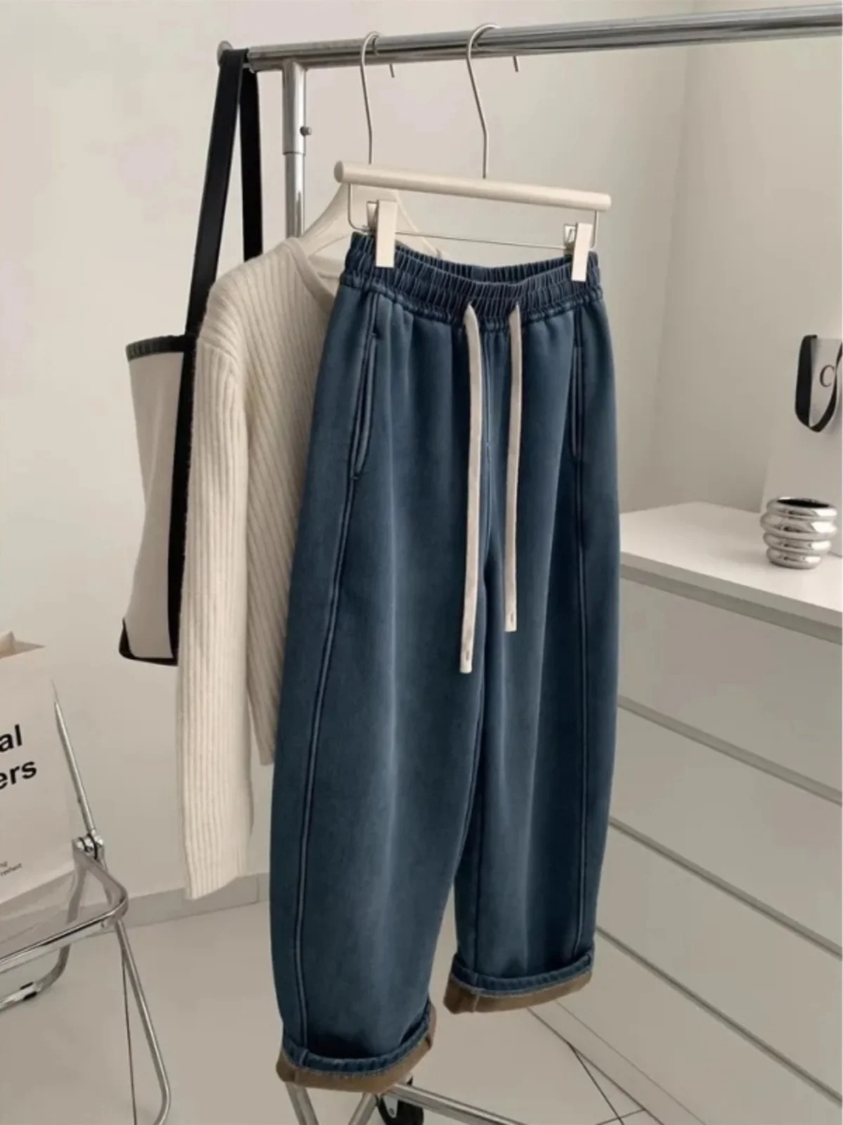 

Женские джинсы с широкими штанинами в стиле ретро, простые теплые зимние брюки-клеш, прямые джинсовые штаны с высокой талией для осени и зимы