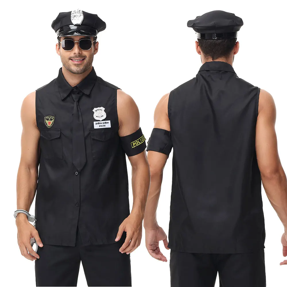 

Halloween Handsome Men Police Uniform Top Men Cop Party Cosplay Cop Officer Fancy Clothing