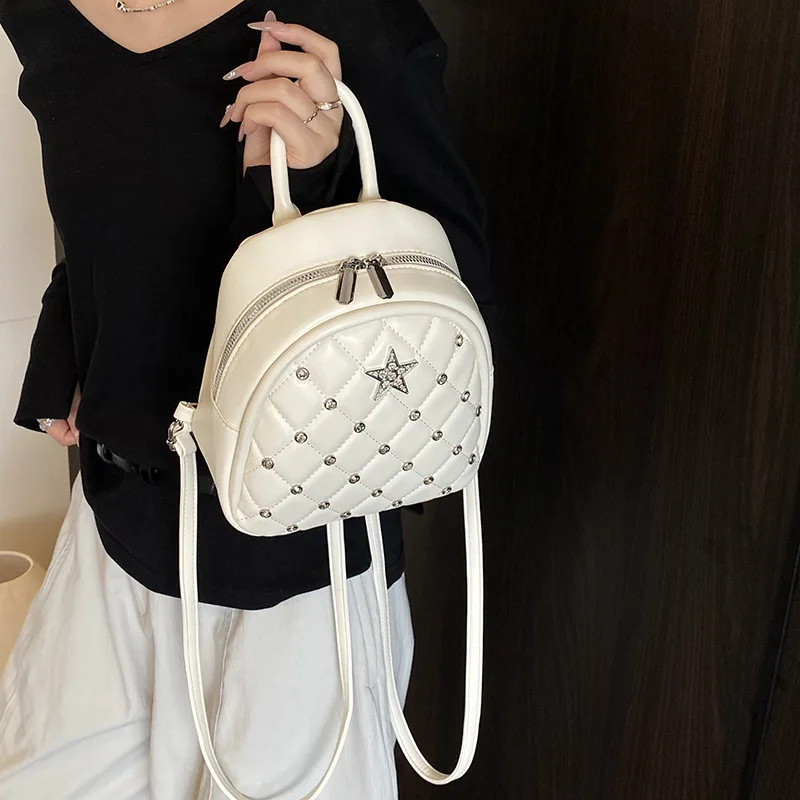 

New Xiaoxiangfeng Rhombus Backpack Women's Embroidery Thread Design Foreign Style Versatile Fashion Small Backpack