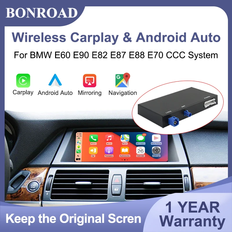 BONROAD – boîtier décodeur de voiture sans fil CarPlay Android, pour BMW X5 E70 X6 E71 série 3 E90 série 5 E60, système CCC, Interface Airplay Mirror Link