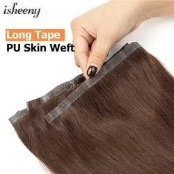 Straight Long PU Flat Hair Weft 12 16 20 inches Real Natural Dark Brown Human Hair Bundles No Taped Hair For Women