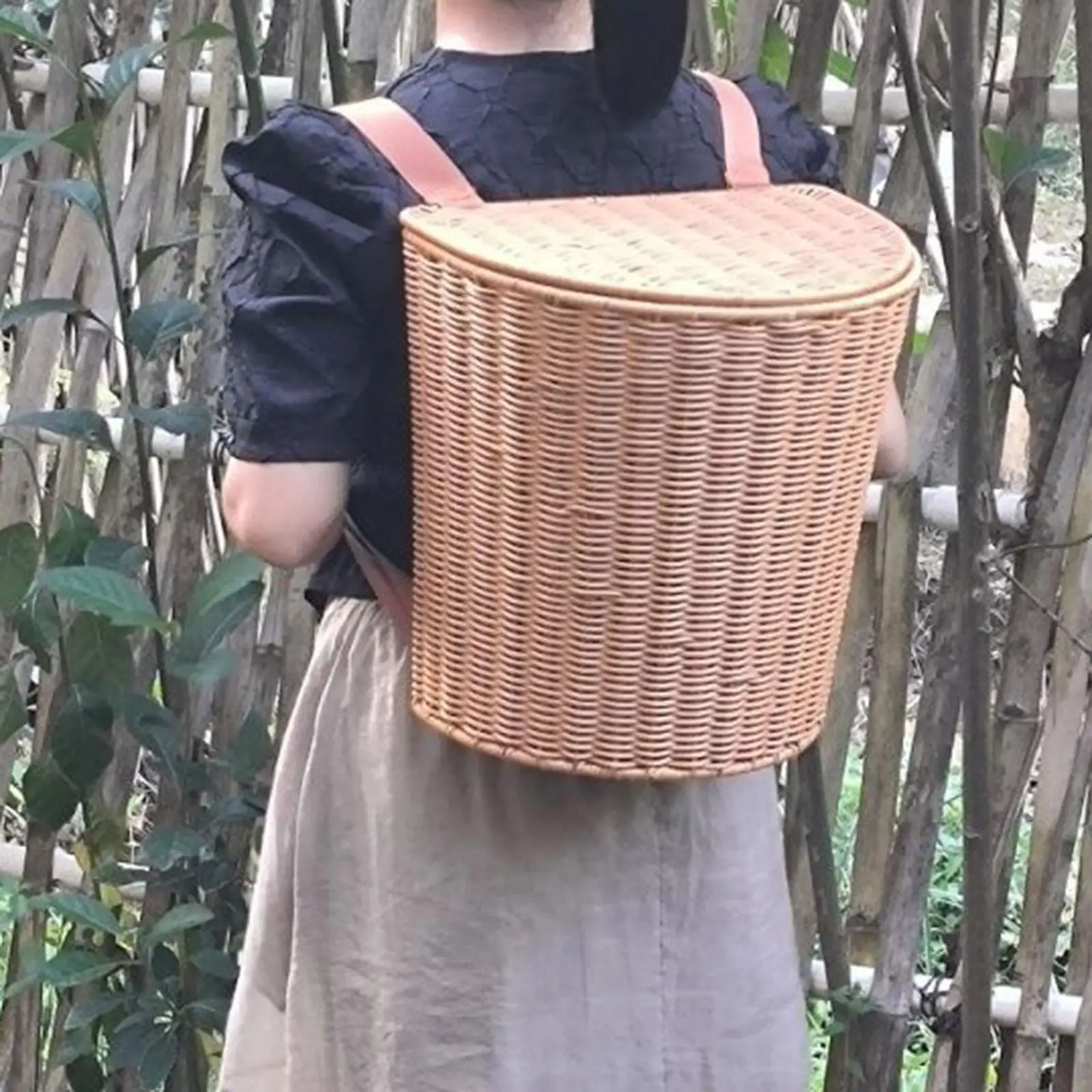 Outdoor-Rückenkorb, handgefertigte Korb-Tasche im Rattan-Look für Einkäufe, Erntearbeiten auf dem Bauernhof und Wanderungen