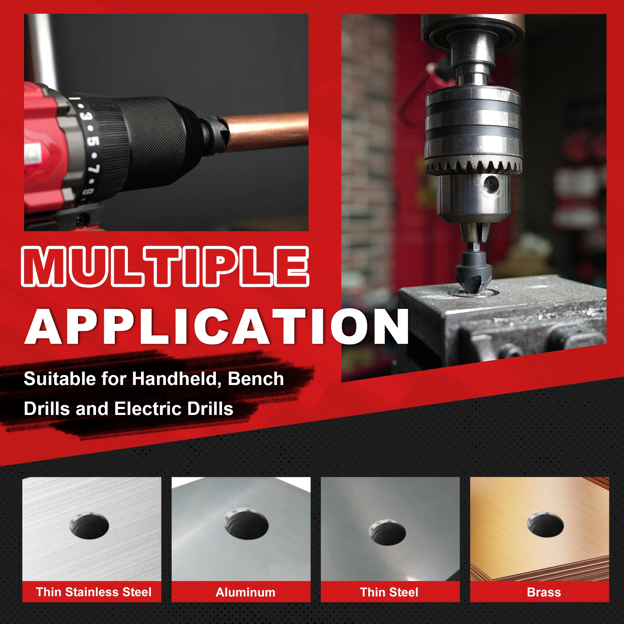 EZARC 5PCS Countersink Drill Bit Set for Metal, 1/4 Inch Hex Shank Countersunk Bits 82 Degree 5 Flute, 1/4” 3/8” 1/2” 5/8” 3/4”