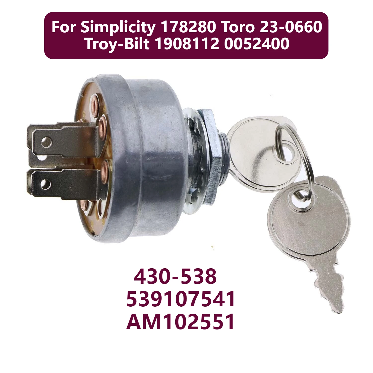

Ключ зажигания для Simplicity 178280 Toro 23-0660 Troy-Bilt 1908112 0052400, номер детали 430-538, 539107541 AM102551
