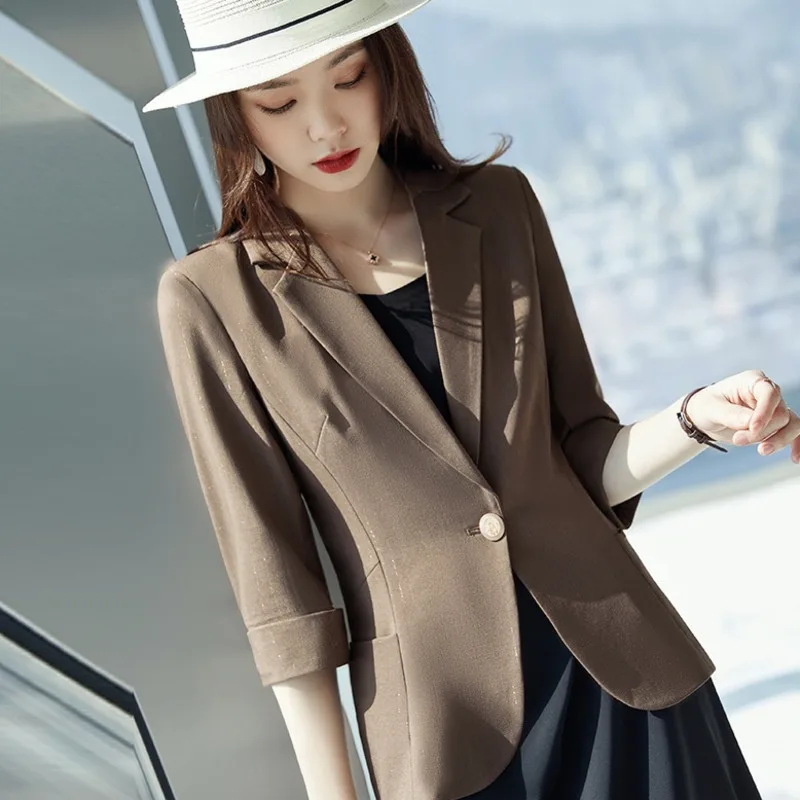 #5208 Spring Summer Blazer Coat Women Single Buttons Elegant Short Blazer Jacket Female Slim Retro Thin Office Blazer Femme Sexy