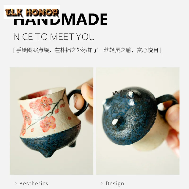 50ml Hand-painted Plum Blossom Three-legged Teacup Japanese Tea Bowl Set Cups Tea-tasting Personal Cup Jianzhan Master Cup Tea