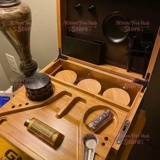 Bamboo Storage Box With Lock Candy Storage Box Movable Tray Tea Cigarettes Operationed Trays Cut Tobacco Reel Handmade BOX