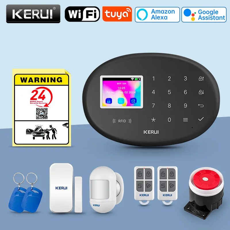 

Домашняя сигнализация KERUI Wi-Fi для семьи, безопасная охранная сигнализация, охранная сигнализация Smart Life Tuya с датчиком двери W202