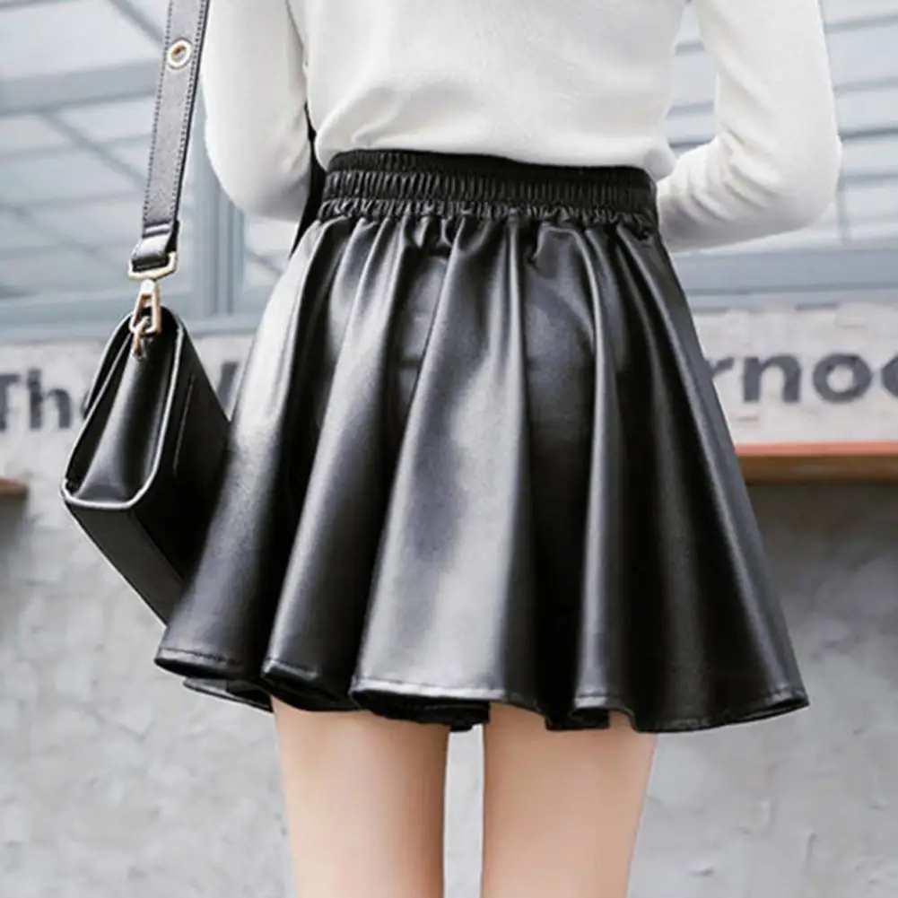 Soft Fabric Skirt Pleated Skirt Stylish Women's Faux Leather Skirt High Waist Soft Pleated Design Above Knee Length for Club