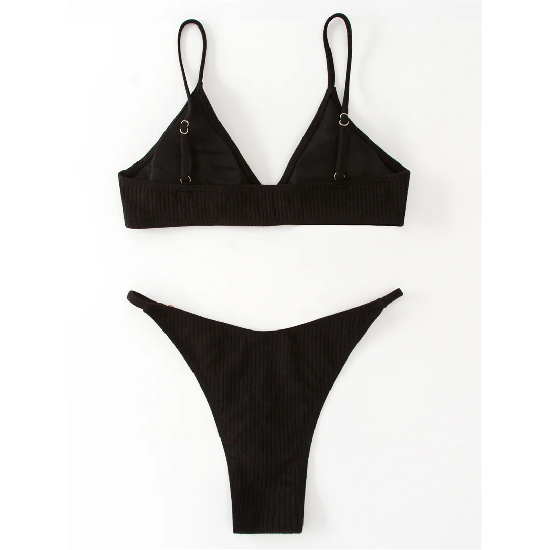 Gerippter Metallring-Bikini, zweiteiliger Damen-Badeanzug, Damen-Badebekleidung, hoch geschnittene Beine, gepolsterter Badeanzug, Badeanzug, Schwimmkleidung V7120 – Detail 12
