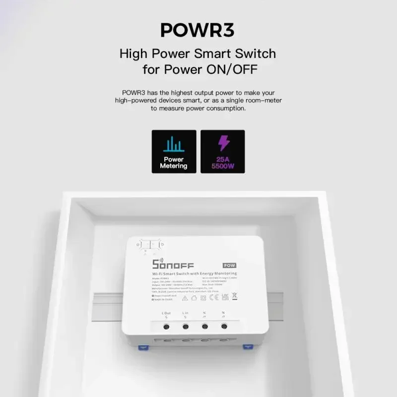 SONOFF POWR3 مفتاح ذكي عالي الطاقة قياس استهلاك الطاقة EWelink-التحكم الصوتي عن بعد عبر Alexa Google SmartThings Alice