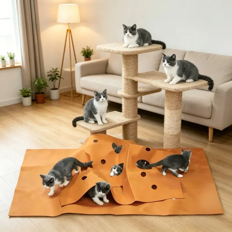 Tapis d'activités pour chat, tapis de jeu, tapis anti-griffures, structure d'escalade pliable, tapis de jeu pour chat résistant aux morsures