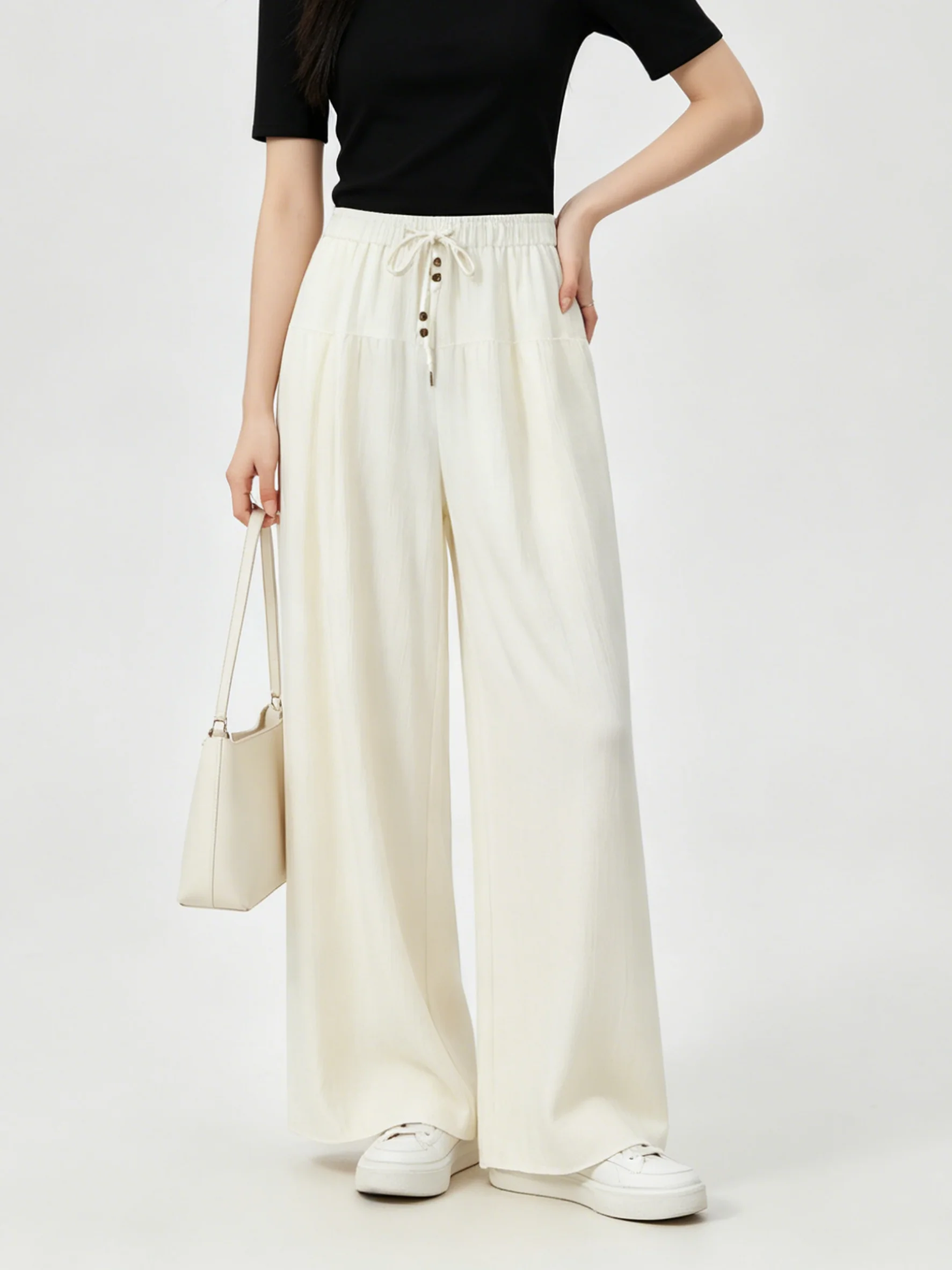 Skin-Friendly Breathable Korean Style Casual Pants High Waist Wide Leg Elastic Waist Summer New Lazy Style Fashionable All-Match