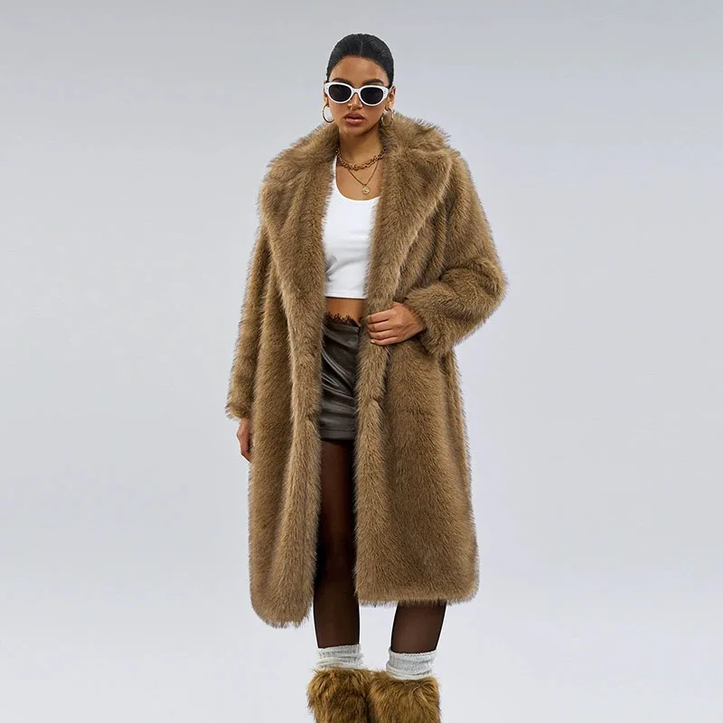 Fox Fur Imitation Women's Fur Coat 2025 New Winter Fur & Faux Fur Coat Fashion Lapel Solid Color Casual Wear Women Fur Coat H372