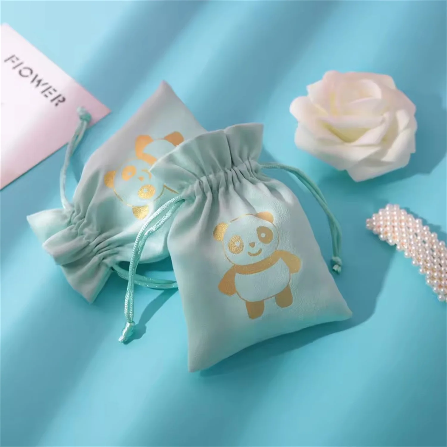 

50Pcs Personalized Logo Jewelry Drawstring Gift Bag Fungus Open Style Gift Organizer Perfume Pen Bracelet Necklace Earring Pouch