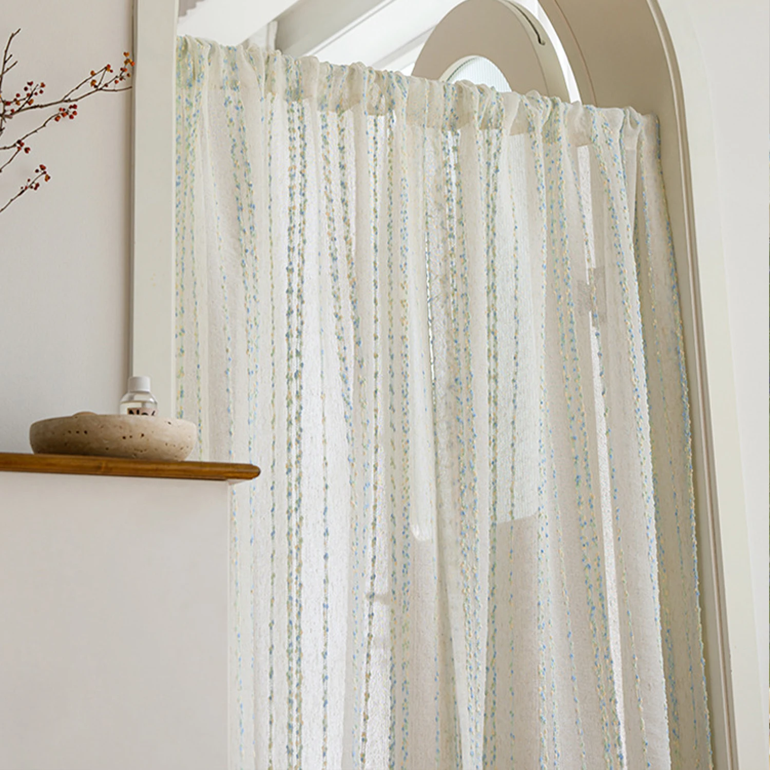 Rustic Green Stripes 1/2 Panel Country Style Semi-Door Curtain Sheer Window Treatment for Bedroom And Bay Window