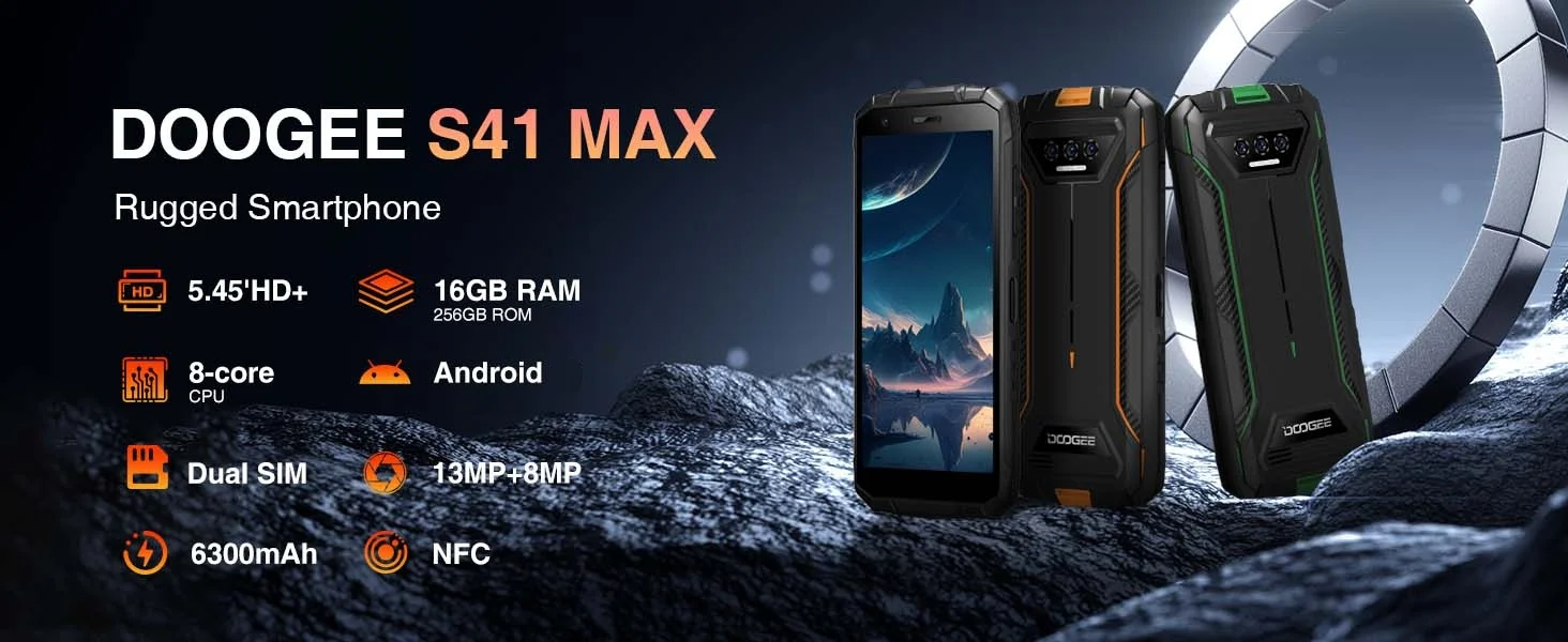 DOOGEE S41MAX-A14 4G Smartphone 5.50" FHD+ 6300 mAh Android 14 Mobile Phone 16GB+256GB