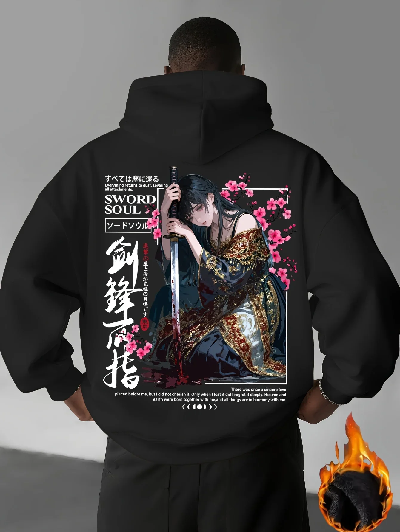 2026 Men Samurai Girl Hoodie Sword Soul Japanese Anime Character Cherry Blossom Graphic Print Loose Fit Streetwear Sweatshirt