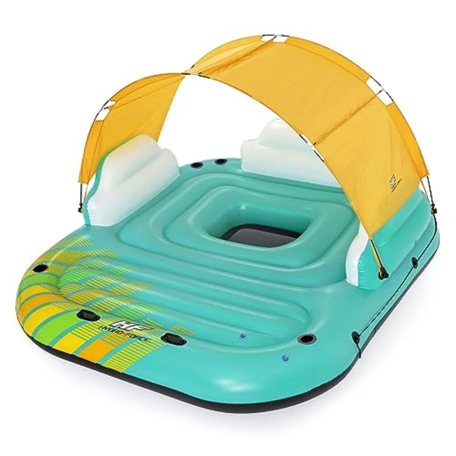 

Hydro Force Sunny 5 Person Iatable Large Floating Island Lake Water Lounge Raft with Cup Holders and Removable Sunshade, Green