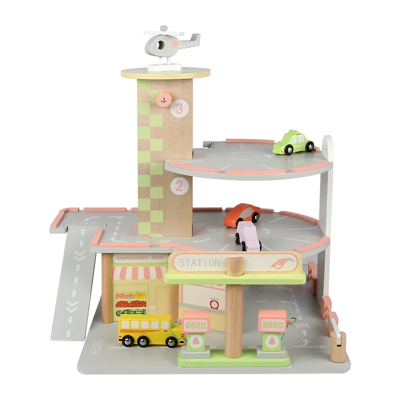 

Wooden Puzzle Three-layer Parking Lot Toy Miniature Dollhouse Accessories Building Blocks Set Constructor Montessori Board Games